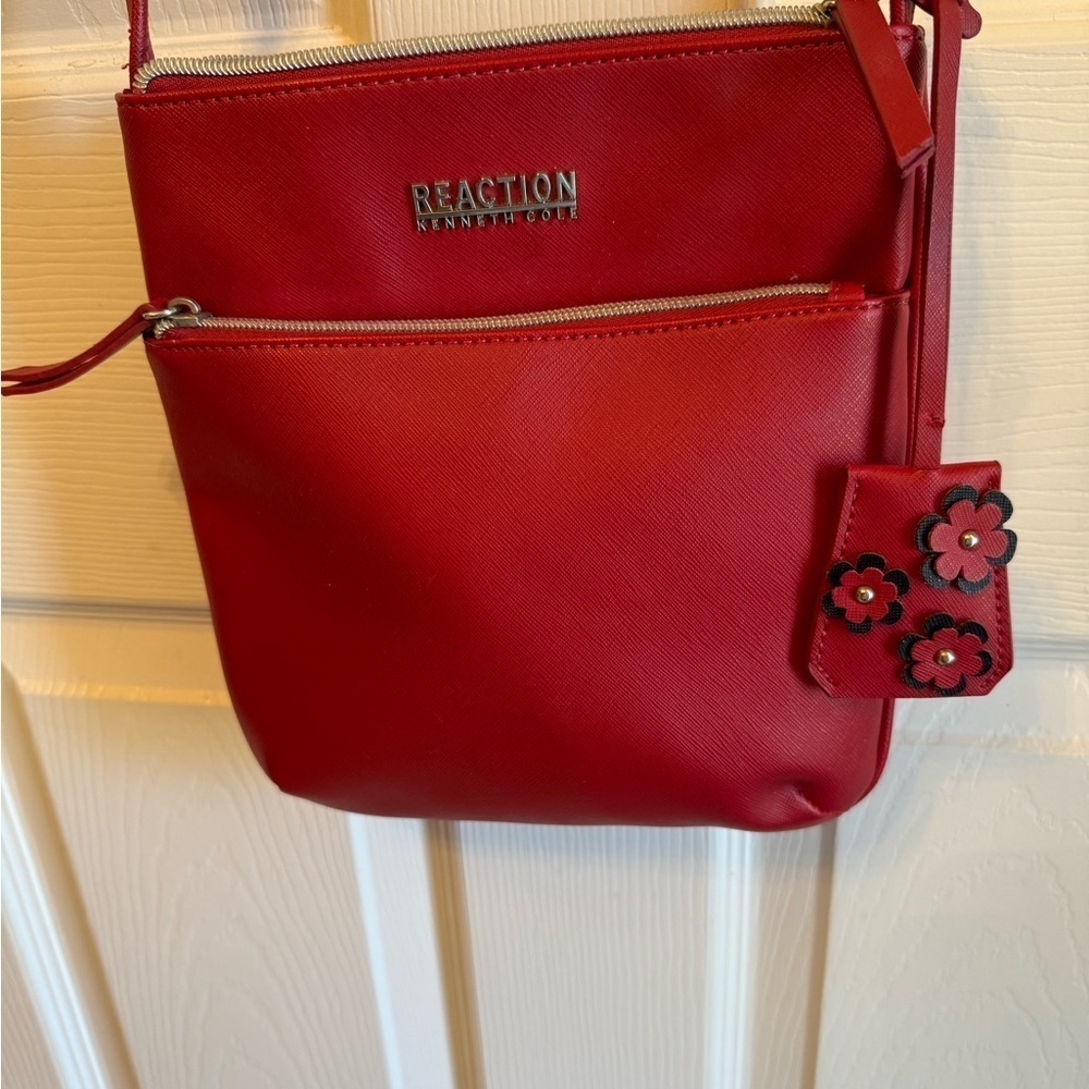 Kenneth Cole Reaction Red Crossbody Bag With Flower Charm
